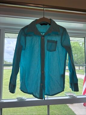 Janie and Jack Teal Button-Up Lightweight Shirt